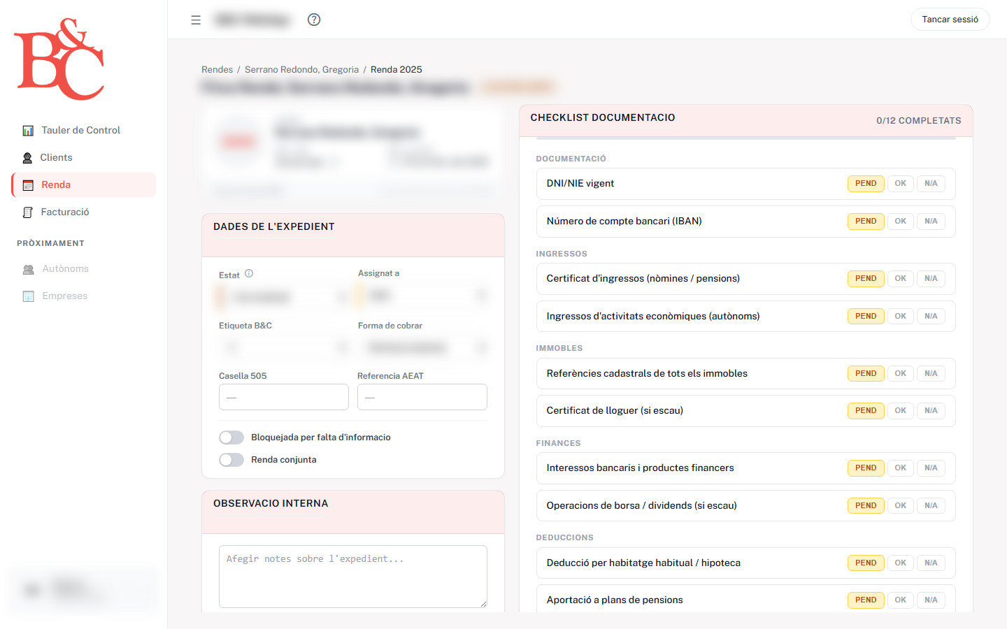 Ficha de renta — checklist y seguimiento