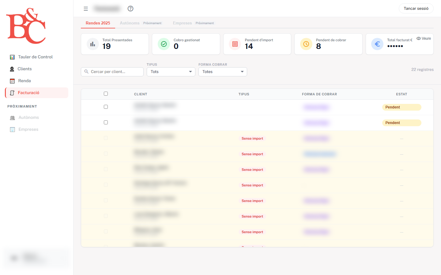 Panel de facturación — cobros y KPIs